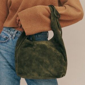 Reformation Vittoria Tote Green Suede